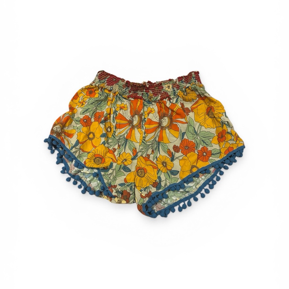 SOLD Natural Life size 8 Floral Pom Pom Trim Shorts in Yellow & Orange
